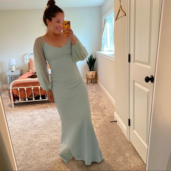 Chiara Boni La Petite Robe Light Blue Mesh Long Sleeve Maxi Dress Gown 38 XS - Picture 15 of 16